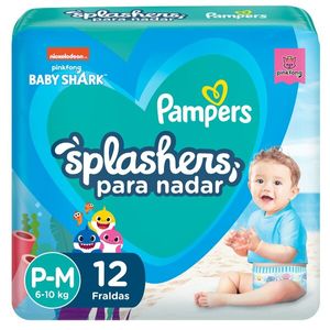 Fralda Pampers Splashers Baby Shark Praia e Piscina P/M 12 unidades