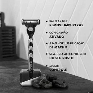 Aparelho Recarregável e Carga para Barbear Gillette Mach3 Carbono