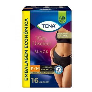 Calcinha Descartável Tena Pants Discreet Preta P/M 16 Unidades