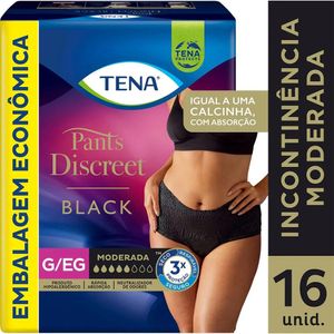 Calcinha Descartável Tena Pants Discreet Preta G/EG 16 Unidades