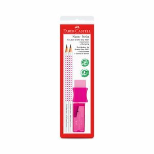 Kit Faber-Castell Lápis Preto 2 Unidades + Apontador + Borracha Rosa Neon
