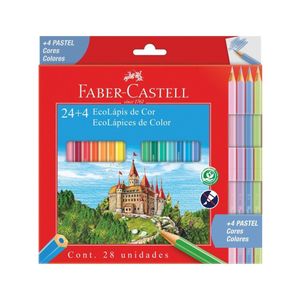 Lápis de Cor Faber-Castell Ecolápis 24 Cores + 4 Pastel