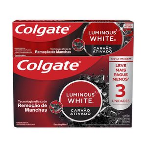 Creme Dental Clareador Colgate Luminous White Carvão Ativado 70g 3 unidades