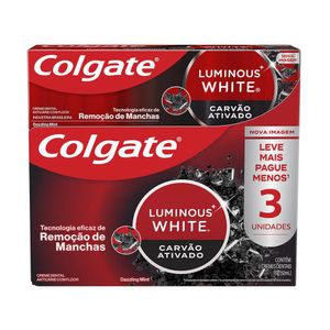 Creme Dental Colgate Lominous White Carvão Ativado 3 Unidades 70g