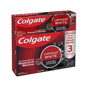 Creme Dental Clareador Colgate Luminous White Carvão Ativado 70g 3 unidades