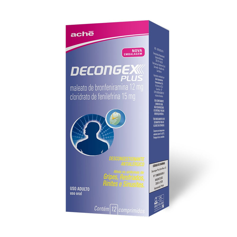 Decongex Plus 12mg/15mg 12 Comprimidos Aché - Farmácia São João