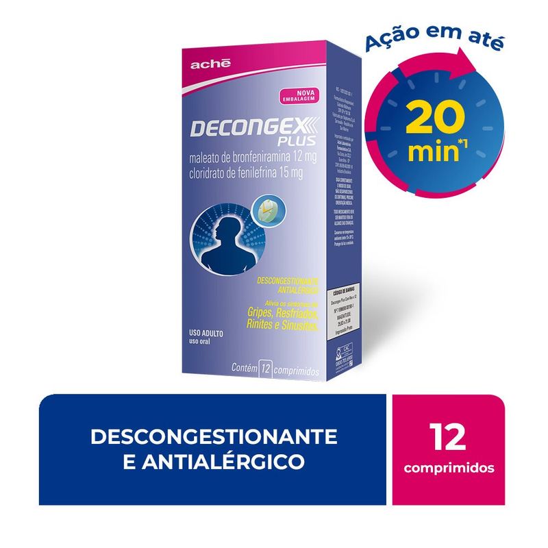 Decongex Plus 12mg/15mg 12 Comprimidos Aché - Farmácia São João