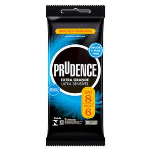 Preservativo Prudence Ultra Sensível Entra Grande Lubrificado 8 Unidades