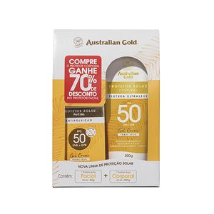 Protetor Australian Gold FPS50 200g + Protetor Facial 87% Desconto 50g