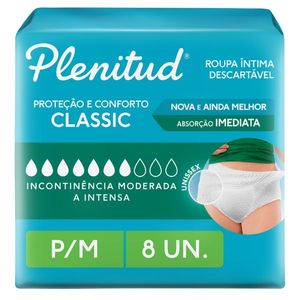 Roupa Íntima Plenitud Classic P/M 8 Unidades