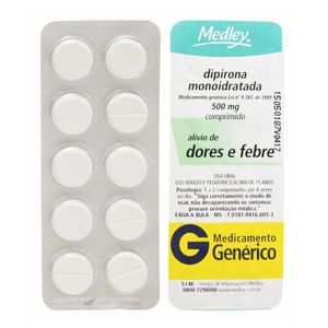 Dipirona Sódica Genérico Medley 500mg 10 Comprimidos (Venda Sob Prescrição - AV*)