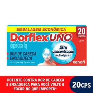 Dorflex UNO Analgésico Contra Enxaqueca Dipirona Monoidratada 1g 20 Comprimidos