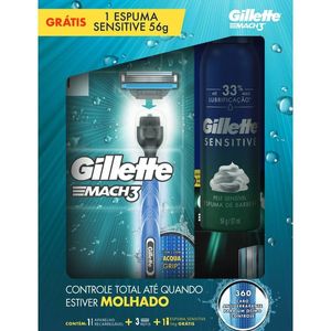 Kit Gillette Aparador Mach3 + 3 Cargas + Espuma de Barbear Sensitive 56g Gts