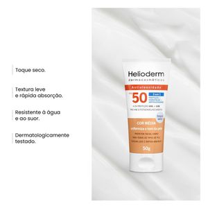 Protetor Facial Diário Antioleosidade Helioderm FPS50 Cor Média 50g