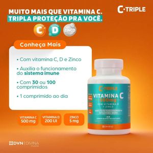 C-Triple Vitamina C 500mg 100 Comprimidos com Vitamina D + Zinco