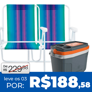 Kit 2 Cadeira Alta de Aço Mor +  Caixa Térmica Termolar Cooler Cinza 20L