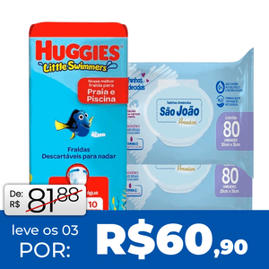 Bundle: Toalhas Umedecidas São João + Fralda Huggies Piscina Mar e Piscina
