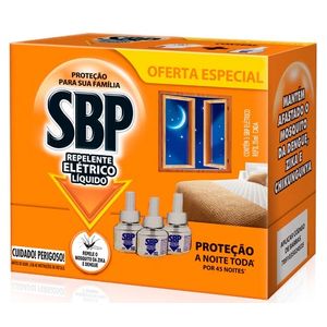 SBP 3 Refis Repelente Líquido Elétrico 35ml 45 Noites