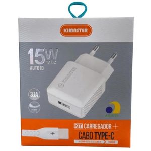Kit Carregador e Cabo USB Tipo-C  3 a 15W Kimaster