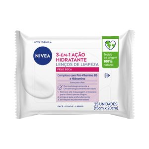 NIVEA Lenços de Limpeza Facial Ação Hidratante 3 em 1 25 Unidades