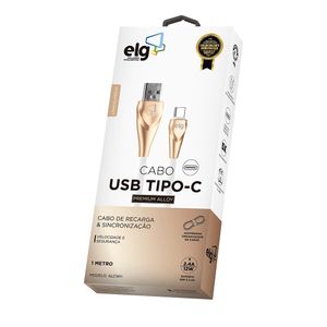 Cabo ELG Tipo USB Tipo-C 1m Branco e Dourado 3A15W