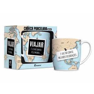 Caneca Cerâmica Brasfoot 300 ml Viajar Pelo Mundo