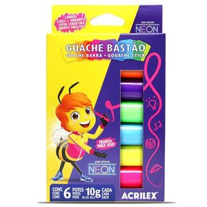 Tinta Guache Acrilex Bastão Neon 6 Cores