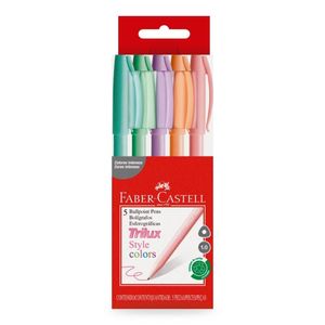 Caneta Esferográfica Trilux Style Faber Castell Colors 5 Unidades