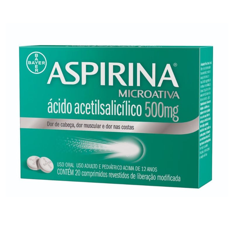 Analgésico, Anti-inflamatório e Antitérmico Aspirina Microativa 500mg 20 Comprimidos Revestidos de Liberação Modificada