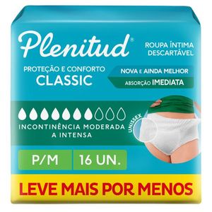 Roupa Íntima Descartável Plenitud Classic P/M 16 Unidades