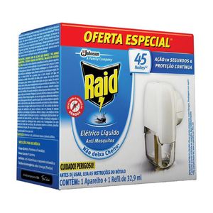 Raid Inseticida Aparelho Elétrico Líquido para Insetos 45 Noites + Refil 32,9ml