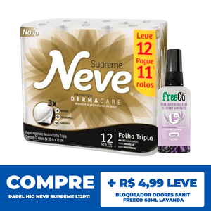 Kit: Papel Higiênico Neve Supreme + Bloqueador de Odores Lavanda 60ml
