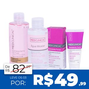 Kit Medclinical: Água Micelar 100Ml + Demaquilante 200Ml + Loção Hidratante Facial 50G
