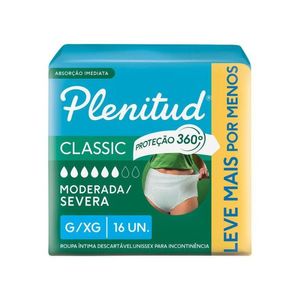 Roupa Íntima Descartável Unissex Plenitud Classic G/XG Pacote 16 Unidades Leve Mais Pague Menos
