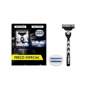 Kit 1 Aparelho Recarregável + 2 Carga para Barbear Gillette Mach3 Carbono