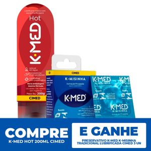 Kit K-Med: Lubrificante Hot 200Ml +Preservativo Tradicional Lubrificada 3 Unidades
