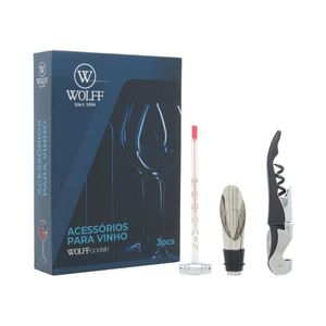 Conjunto 3 Peças de Aço Inox para Vinho com Caixa Wolff