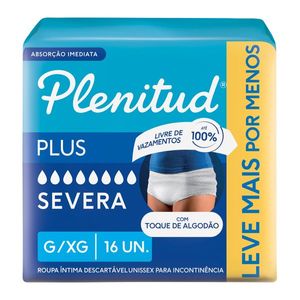 Roupa Íntima Descartável Unissex Plenitud Plus G/XG Pacote 16 Unidades Leve Mais Pague Menos