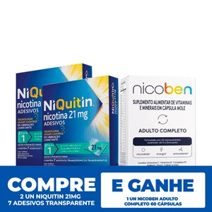 Kit: Niquitin 21Mg 7 Adesivos Transparente + Nicoben Adulto Completo 60 Cápsulas