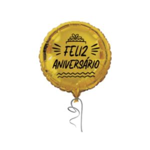 Balão BR Festas Bola Dourado Feliz Aniversário