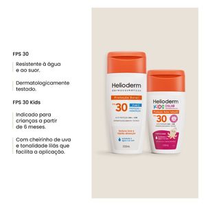 Kit Proteção em Família Helioderm Dercosmético Corporal Adulto FPS30 200mL + Kids Color FPS30 120mL