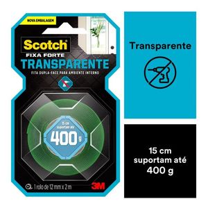 Fita Dupla Face 3M Scotch Fixa Forte Transparente 12mmx2m