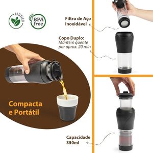 Cafeteira e Infusora Pressca Portátil Preta 350ml