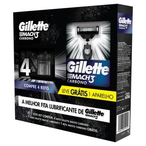 Kit 1 Aparelho Recarregável + 2 Carga para Barbear Gillette Mach3Carbono
