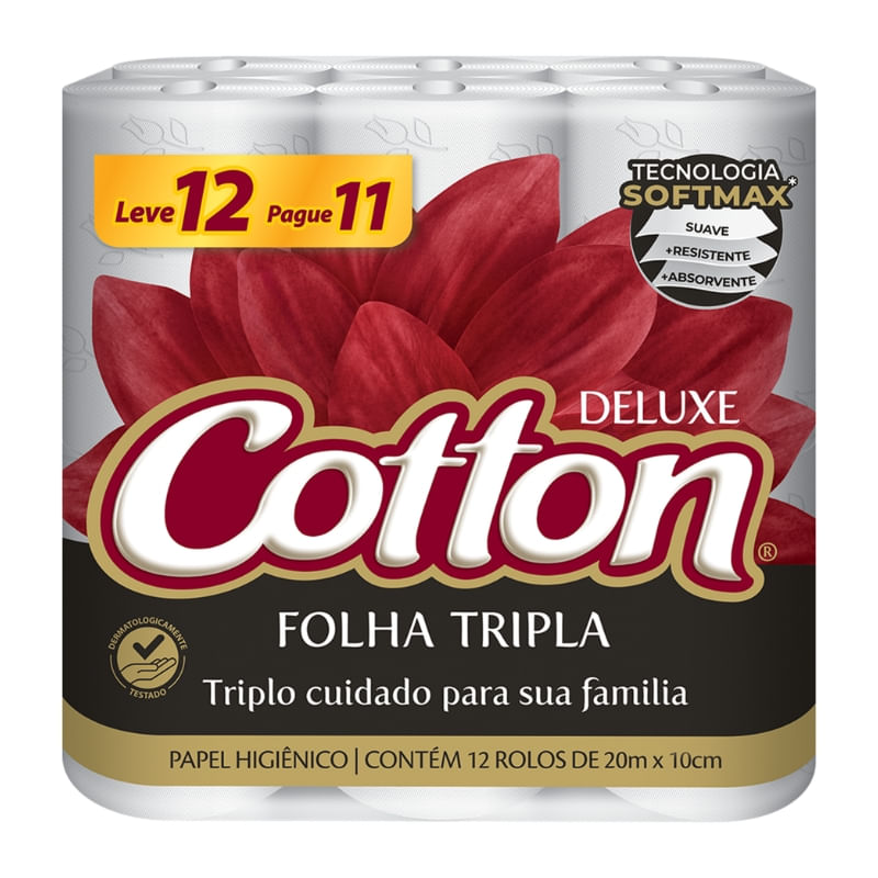 Papel Higiênico Cotton Folha Tripla 20m 12 Unidades