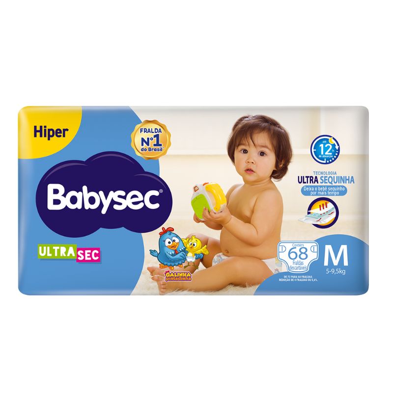 Fralda Babysec Ultrasec Galinha Pintadinha Hiper M 68 unidades