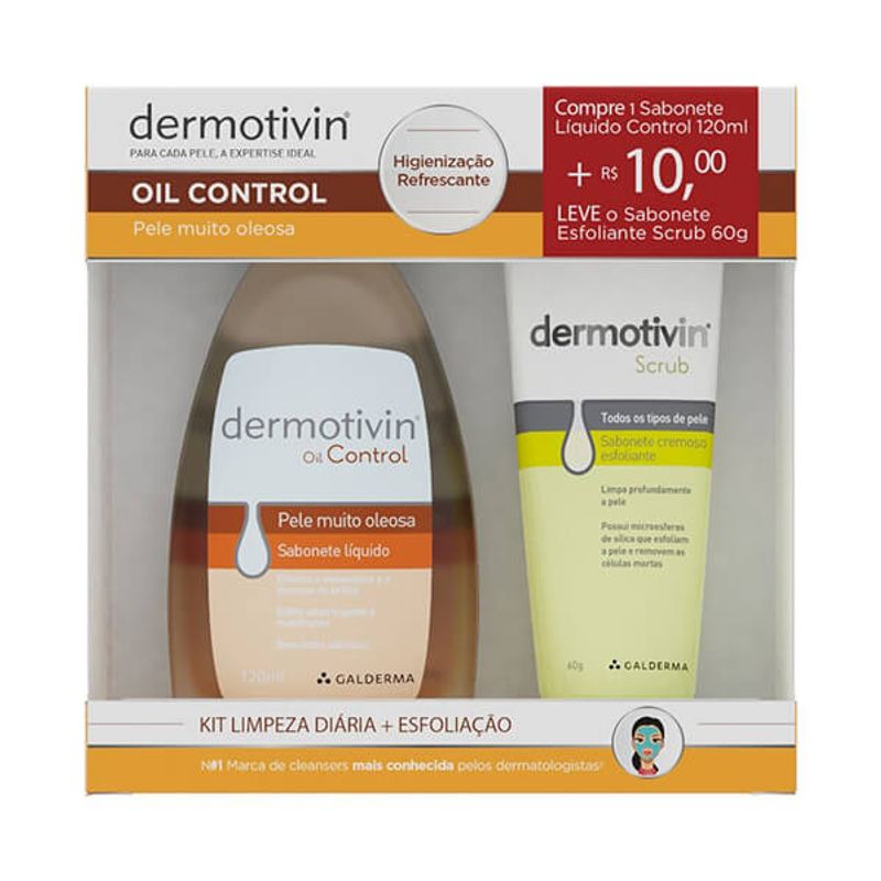 Kit-Dermotivin-Sabonete-Liquido-Oil-Control-120Ml---Sabonete-Esfoliante-Scrub-60G