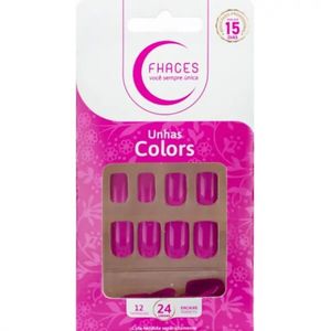 Unhas Postiças Fhaces Colors Rosa Fucsia 24 Unidades