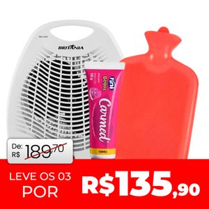 Kit Conforto e Cuidado: Bolsa de Água Quente Bioland + Aquecedor Britânia 220V+ Protetor Labial Carmed Beijos Fini