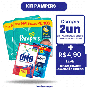 Kit Pampers: Compre 2Un Fralda Pampers Confortsec Bag Super XXG 52Un + R$ 4,90 Leve 1 Amaciante de Roupas Confort Intense + 1 Lava Roupas Omo Líquido